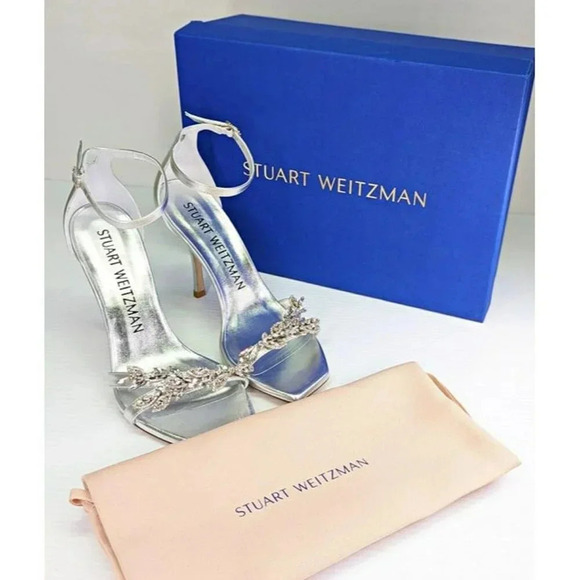 Stuart Weitzman Women's Nudist Vow Crystal Heel Sandals Size 8.5 (MSRP $650) - Picture 3 of 11